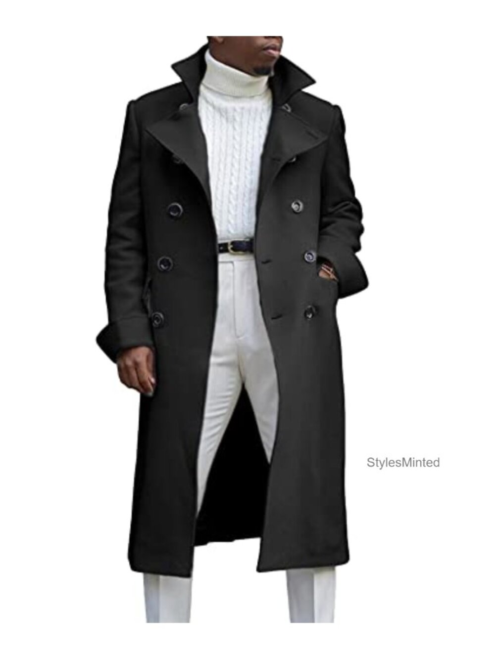 Men's Trench Coat Notch Lapel Double Breasted Cotton Blend Peacoat